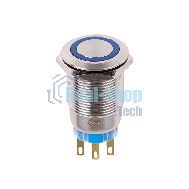 Кнопка антивандальная Rexant Ø19 250В Фикс (5с) ON-OFF/OFF-ON подсв/синяя