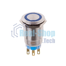 Кнопка антивандальная Rexant Ø19 250В Фикс (5с) ON-OFF/OFF-ON подсв/синяя