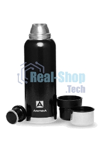 Термос Арктика 106-1200 черный, узкое горло 1,2 л, американский дизайн, антивандальное покрытие, две чашки, холод/тепло 32 ч