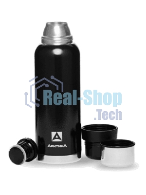 Термос Арктика 106-1200 черный, узкое горло 1,2 л, американский дизайн, антивандальное покрытие, две чашки, холод/тепло 32 ч