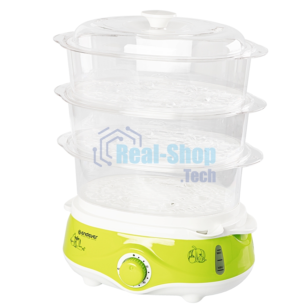 Пароварка электрическая Endever Vita-171, белый/зеленый, мощность 1000 Вт, объем 11 л