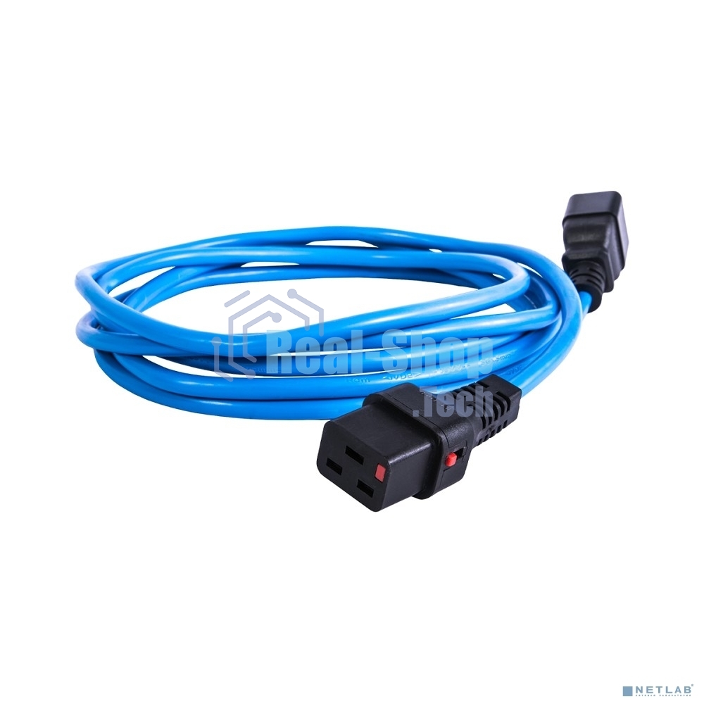 Шнур питания с фиксатором REM IEC 60320 C19/IEC 60320 C20, 16 А/250 В (3 x 1,5), длина 1,8 м, синий R-16-Cord-C19-C20-1.8-Blue