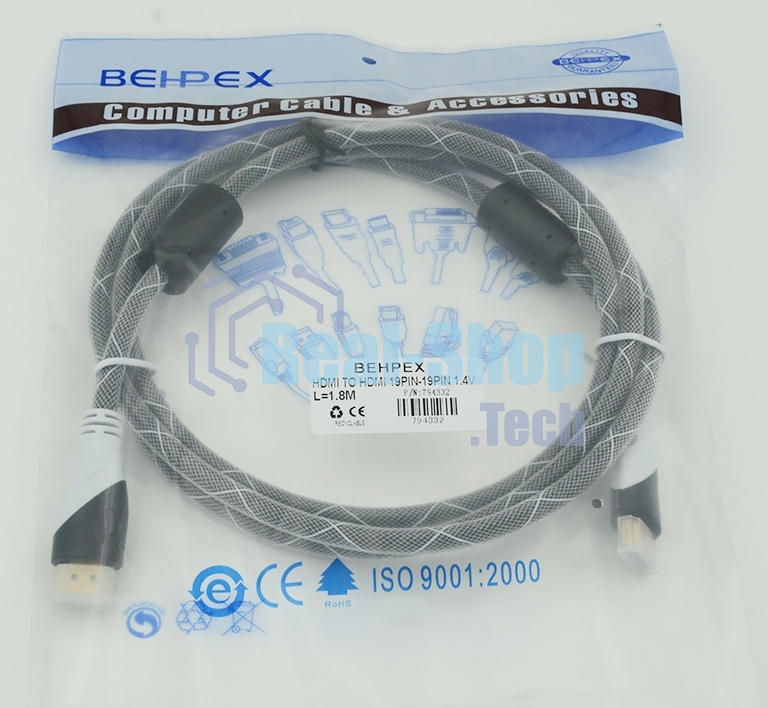 Кабель HDMI Ver.1.4 черный jack HDMI(19pin)/HDMI(19pin) 1.8м феррит.кольца позолоченные контакты