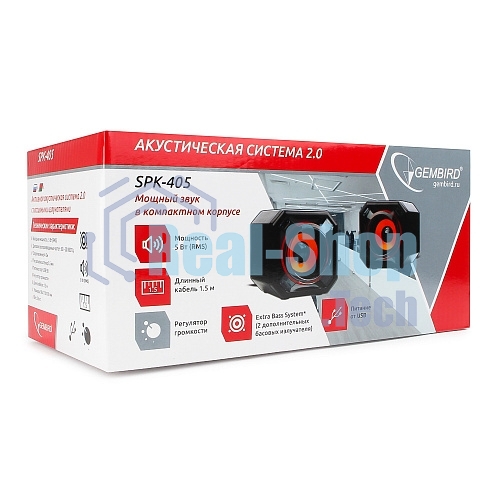 Акустическая система 2.0 Gembird SPK-405, пассив. излучатели, черный, 5 Вт, рег. громкости USB-питание