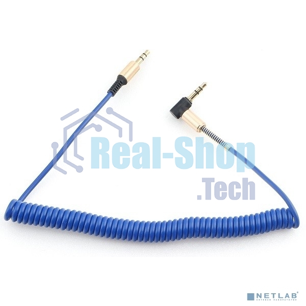 Кабель Cablexpert аудио 90˚ спиральный CCAB-02-35MMLC-1.8MU. 3.5 Jack (M)/3.5 Jack (M), синий, 1.8м, блистер