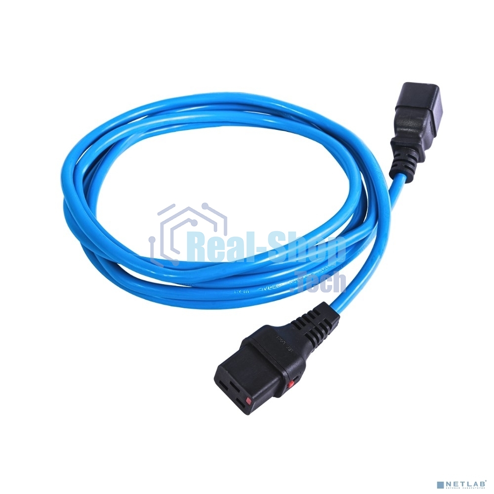 Шнур питания с фиксатором REM IEC 60320 C19/IEC 60320 C20, 16 А/250 В (3 x 1,5), длина 1,8 м, синий R-16-Cord-C19-C20-1.8-Blue