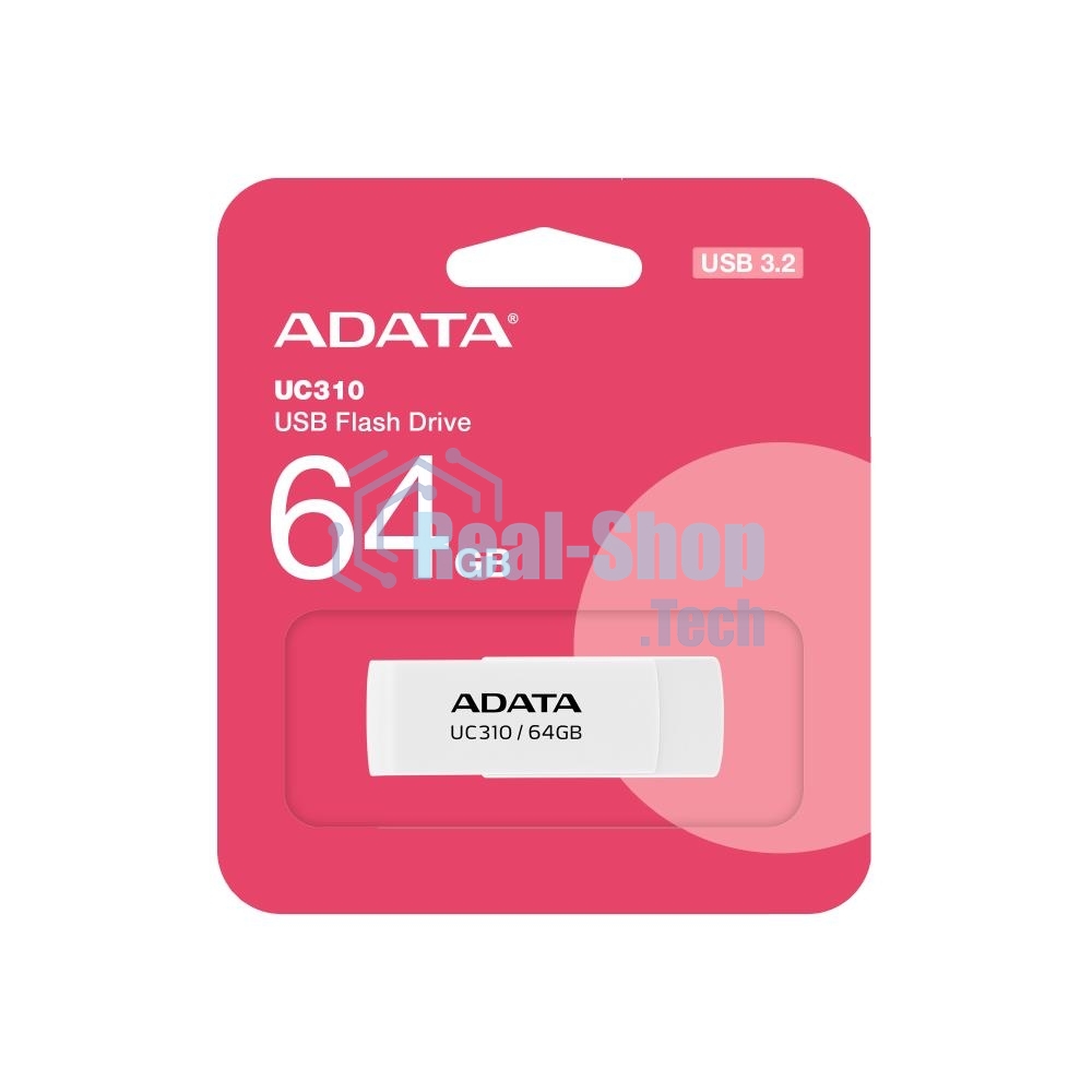Флешка USB ADATA UC310 (UC310-64G-RWH), 64Gb, USB 3.2 Gen 1, R/W 100/30, белый