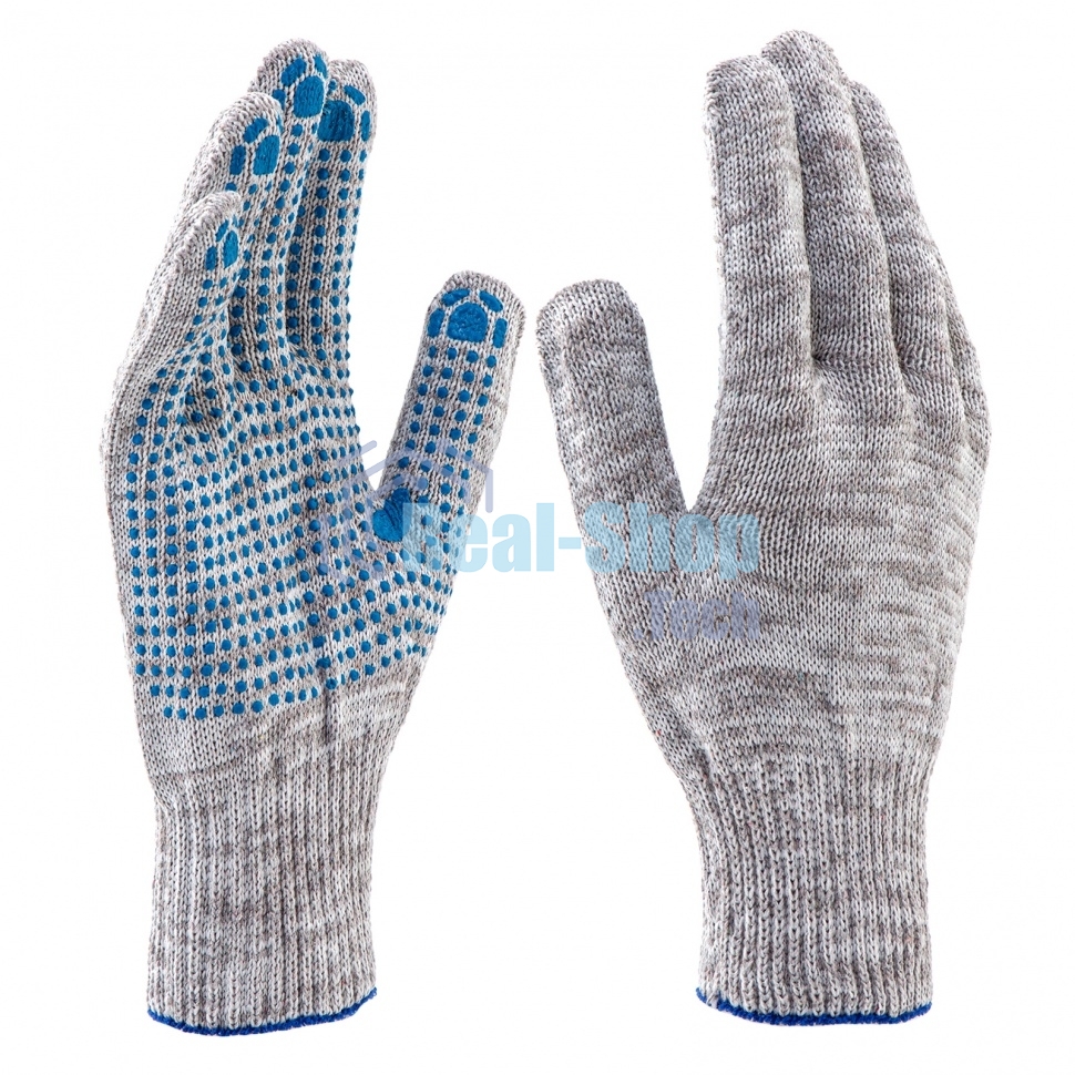 Перчатки трикотажные, с ПВХ точкой, серый меланж, 10 класс Россия