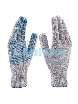 Перчатки трикотажные, с ПВХ точкой, серый меланж, 10 класс Россия