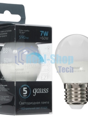 Лампа светодиодная Шар Gauss 7W 550lm 6500K Е27 шаг. диммирование LED