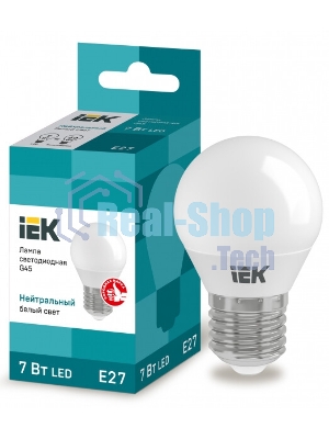 Лампа светодиодная IEK LLE-G45-7-230-40-E27 ECO G45 7Вт шар 4000К белый E27 630лм 230-240В