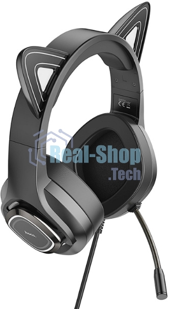 Гарнитура HOCO W107 Cute Cat чёрный, проводная, подсветка