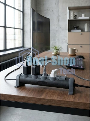 Удлинитель У04К 4 места 2P+PE 1,5м 3х1,5мм2 16А USB A+C 20Вт черный COMFORT
