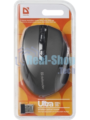 Мышь беспроводная Defender Ultra MM-315 черный, 1600 dpi, радиоканал, USB, кнопки - 6