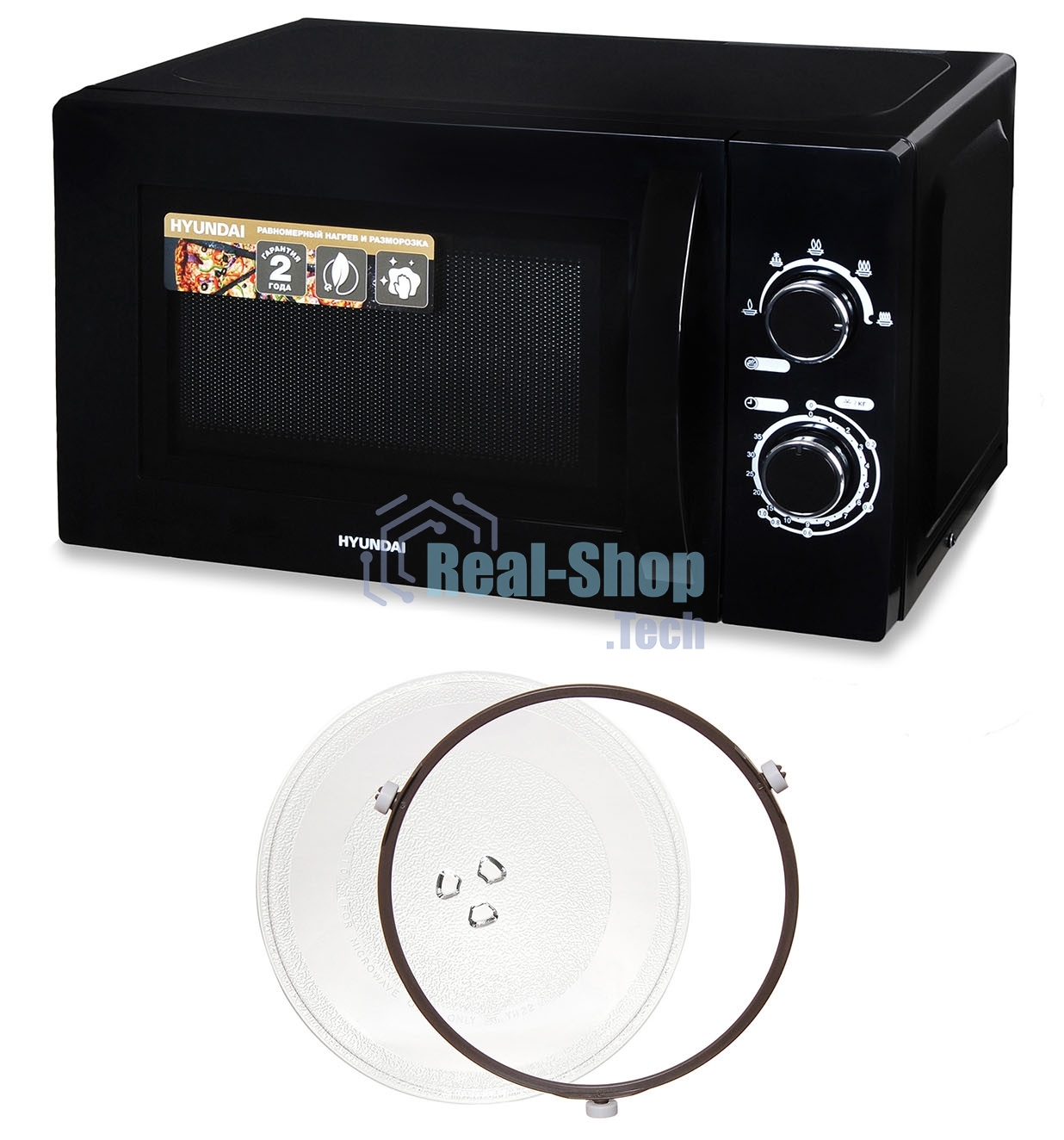 Микроволновая печь Hyundai HYM-M2063 черный, 20 л, 700 Вт, переключатели - поворотный механизм