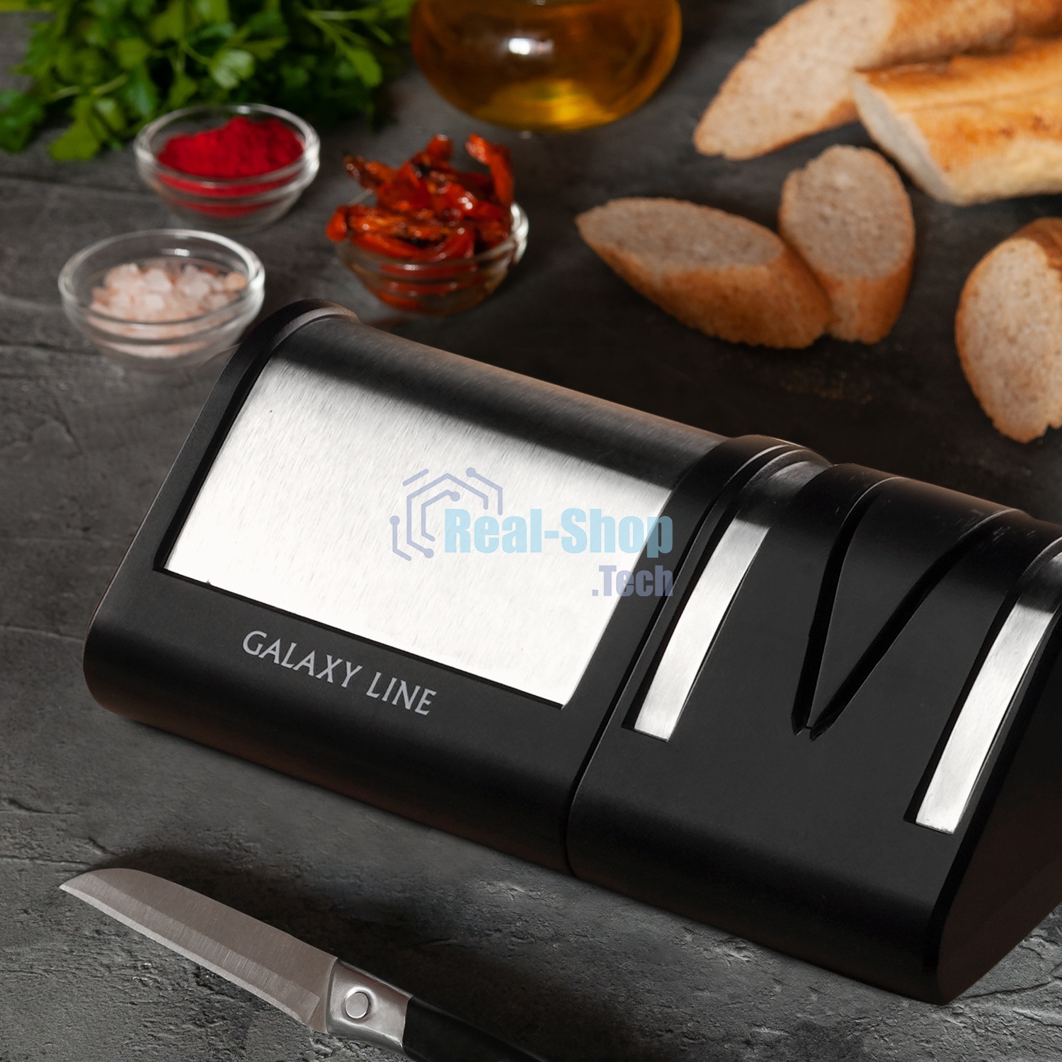 Электрическая точилка для ножей LINE GL 2442, черный/серебро мощность 18 Вт, идеальная заточка любых ножей: металлических, кухонных, керамических, спортивных, складных. Отличный результат в домашних условиях, время заточки 1 минута. Точильные элементы с а