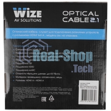 Кабель HDMI Wize AOC-8K-HM-HM-70M оптический, 70 м, 8K/60HZ, 4:4:4, v.2.1, ARC, 19M/19M, черный, коробка