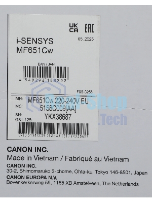 МФУ лазерное Canon i-Sensys MF651Cw, А4, цветное, печ. 18 стр/мин., скан. до 27 стр/мин (ч/б) 14 стр/мин (цвет), 1200 x 1200 dpi (принтер) 600x600dpi (сканер), USB 2.0, RJ-45, Wi-Fi, Air Print, Mopria