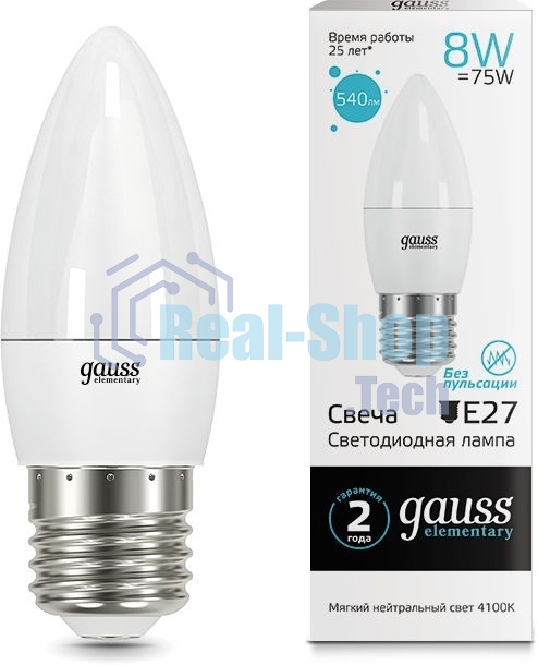 Лампа светодиодная LED Gauss Elementary Candle E27 8Вт 4100К