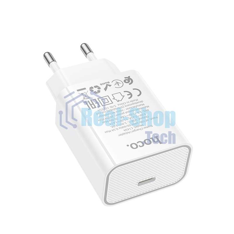 Зарядное устройство Hoco 20Вт, QC3.0/PD, Type-C, C143A, белый, блистер