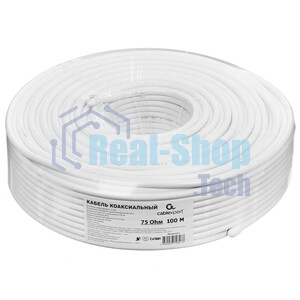 Кабель коаксиальный Cablexpert, RG-6U-CU-1, 75 Ом, 64%, 0,8 мм, медь, белый, 100 м