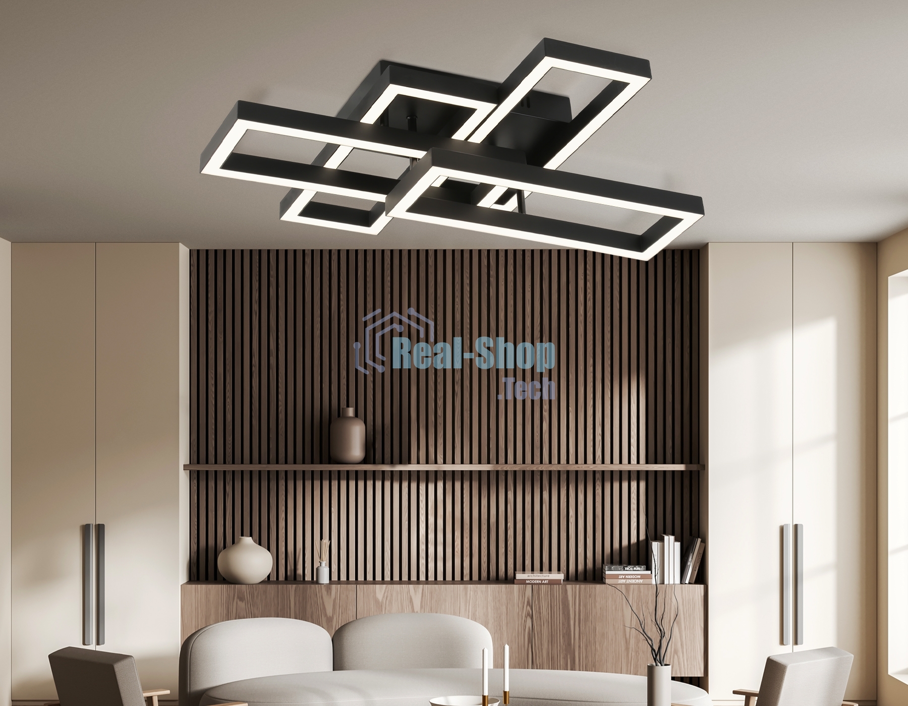 Потолочный светодиодный светильник Ambrella light FA1002/2+2 BK черный 65W 3000K-6400K 550*453*130 (ПДУ ИК)