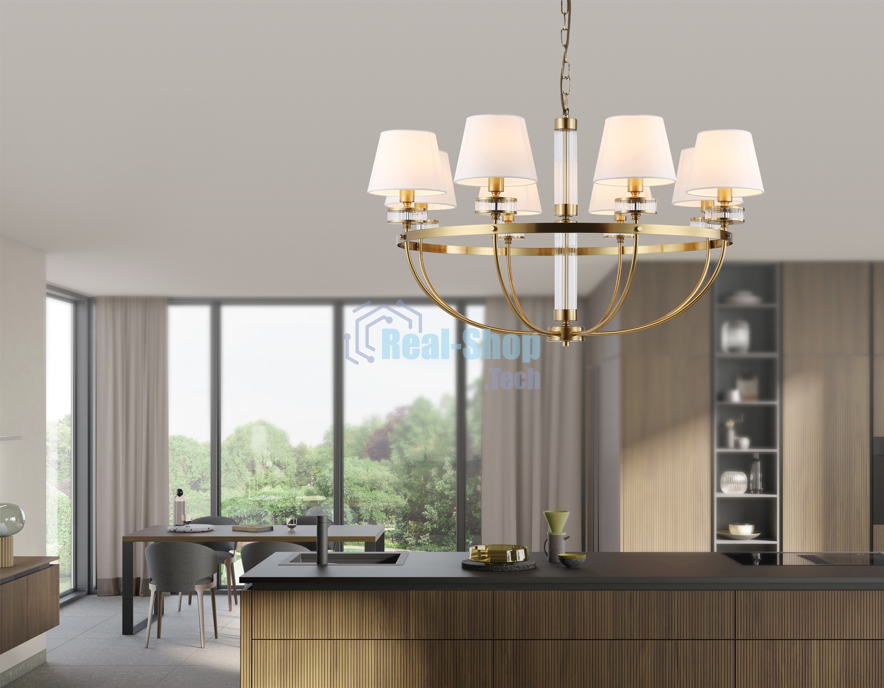 Люстра Ambrella light LH71253/8 BS/WH латунь/белый E14/8 max 40W D870*990