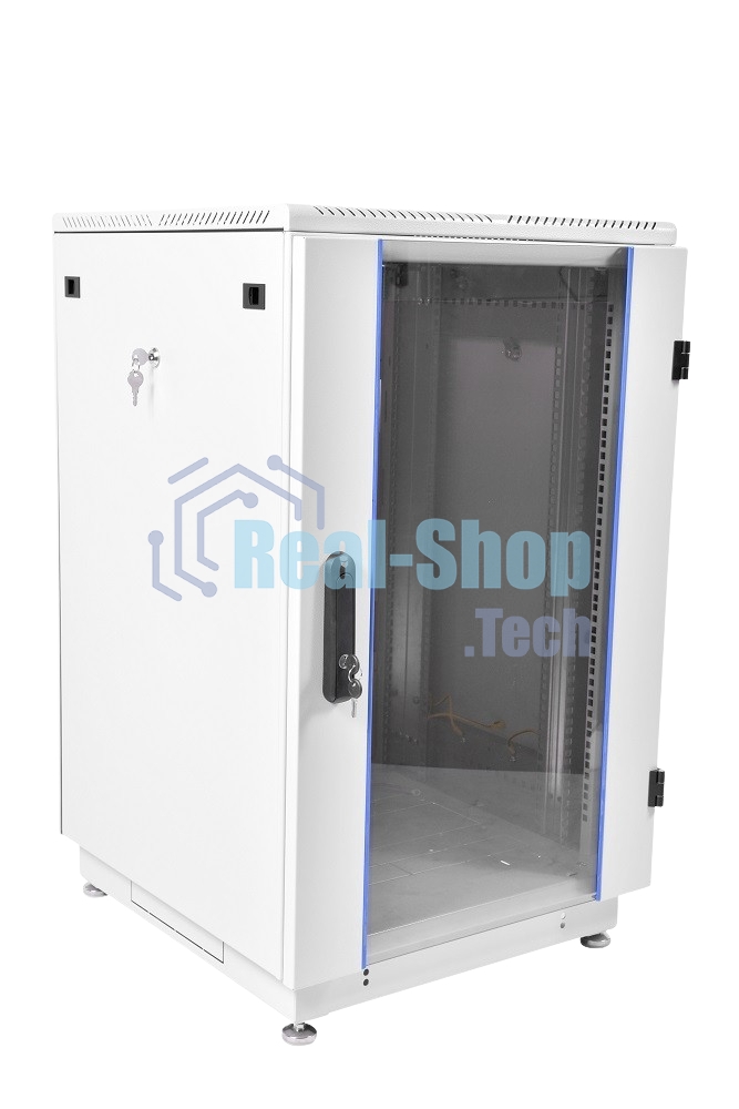 Шкаф коммутационный ЦМО ШТК-М-18.6.8-1ААА 18U 600x820 мм пер. дв. стекл задн. дв. стал. лист 2 бок. пан. направл. под закл. гайки 270 кг серый