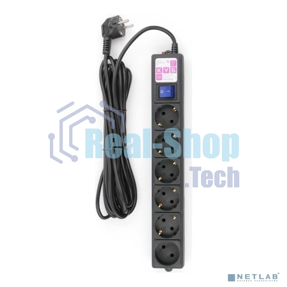 Сетевой фильтр PC черный 5 м 6 р 16А_SPG6-B5M