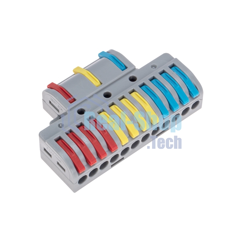 Клемма Rexant СМК 3х4 проходная разветвительная 3 полюса, с монтажной площадкой (1 ввод, 4 вывода на полюс) (10 шт/уп)
