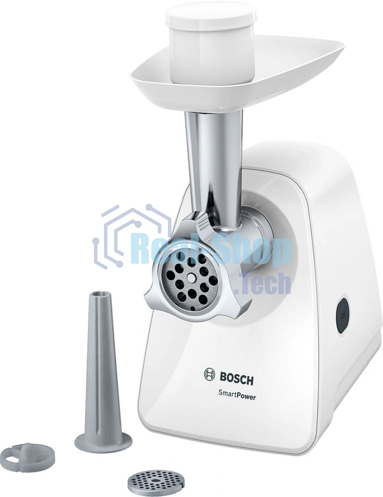 Мясорубка электрическая Bosch MFW2510W белый, 1500 Вт, 1.7 кг/мин, защита от перегрузки, насадки - 3