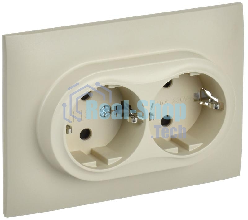 Розетка 2-местная IEK SKANDY SK-R07B (SK-R24-16-K10-F) с заземлением, с защитными шторками 16А в сборе, бежевый
