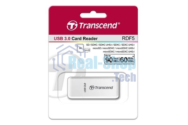 Кард-ридер Transcend RDF5/белый/microSDHC,microSDXC,SDHC,SDXC/USB 3.0/пластик