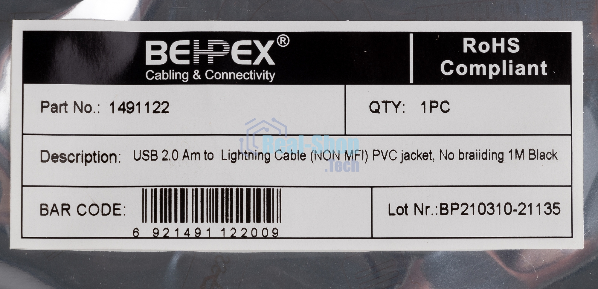 Кабель-Lightning (m) 1м черный