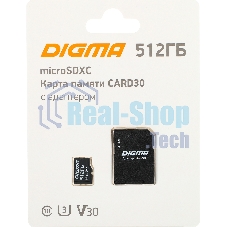 Флеш карта microSDXC 512Gb Class10 Digma CARD30 + adapter
