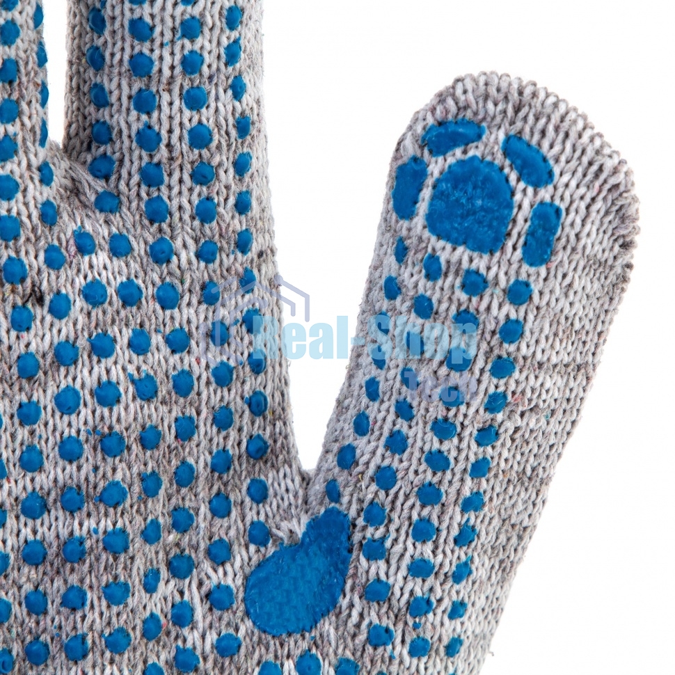 Перчатки трикотажные, с ПВХ точкой, серый меланж, 10 класс Россия