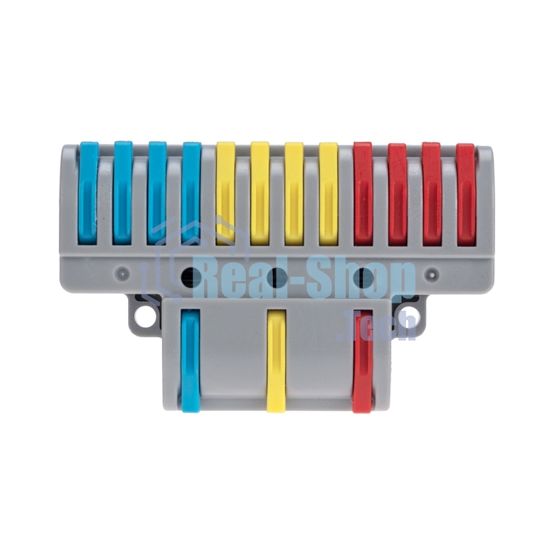 Клемма Rexant СМК 3х4 проходная разветвительная 3 полюса, с монтажной площадкой (1 ввод, 4 вывода на полюс) (10 шт/уп)