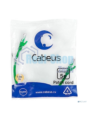 Шнур коммутационный Cabeus, Cat.5e, неэкр., U/UTP, RJ45/RJ45, PVC, AWG24, 0.3м, зеленый