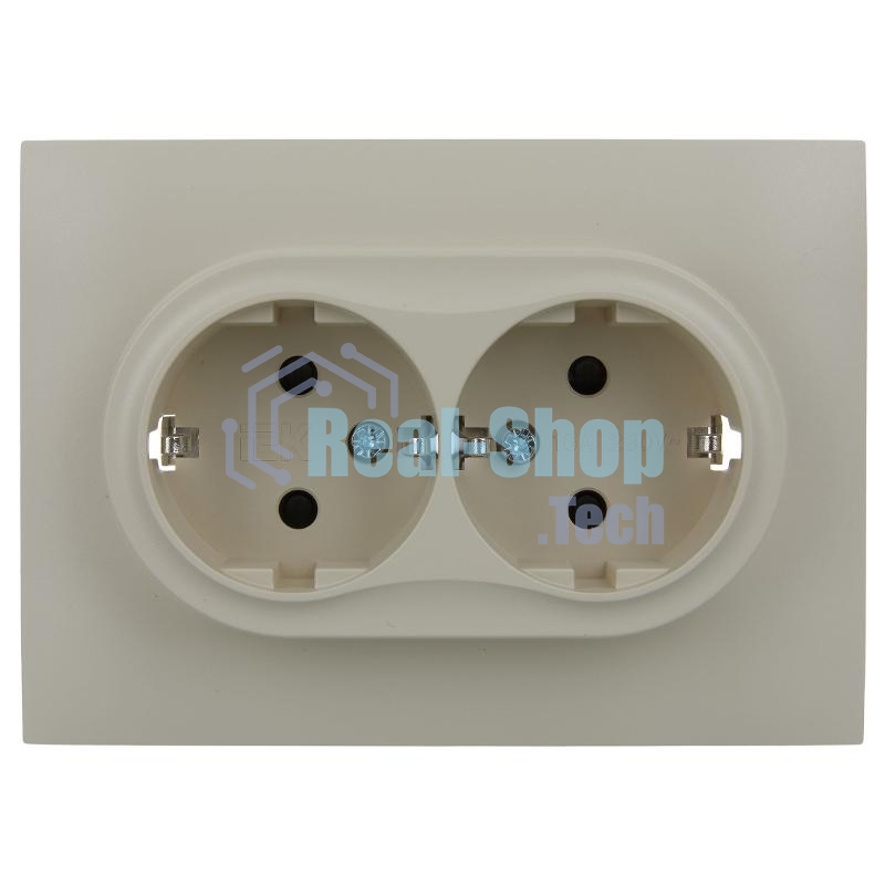 Розетка 2-местная IEK SKANDY SK-R07B (SK-R24-16-K10-F) с заземлением, с защитными шторками 16А в сборе, бежевый