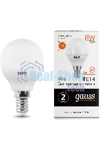 Лампа светодиодная LED Gauss 8Вт E14 220В 2700К Elementary шар 53118