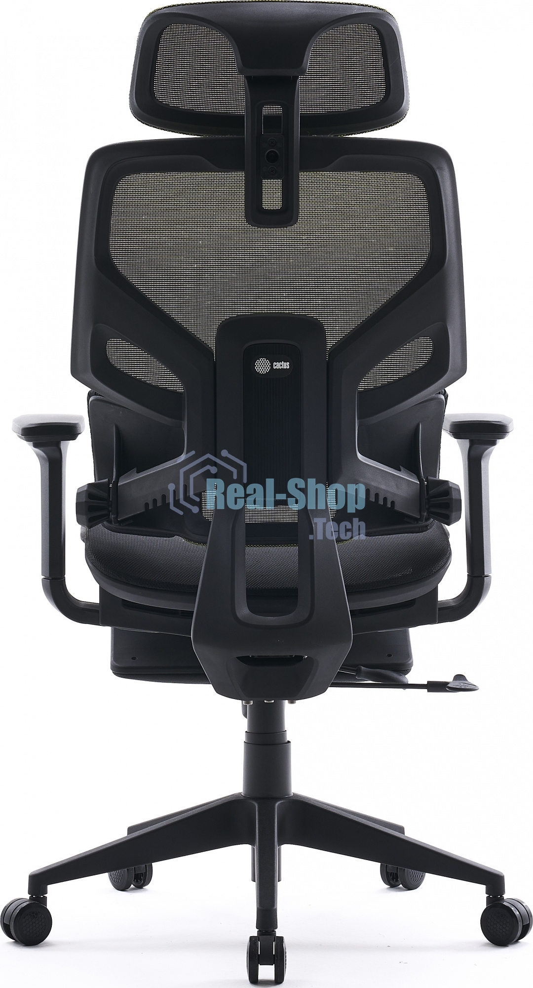 Кресло офисное Cactus CS-CHR-MC01-LGNBK салатовый, сиденье черный, сетка/ткань, с подголов. крестов. пластик, подст. для ног