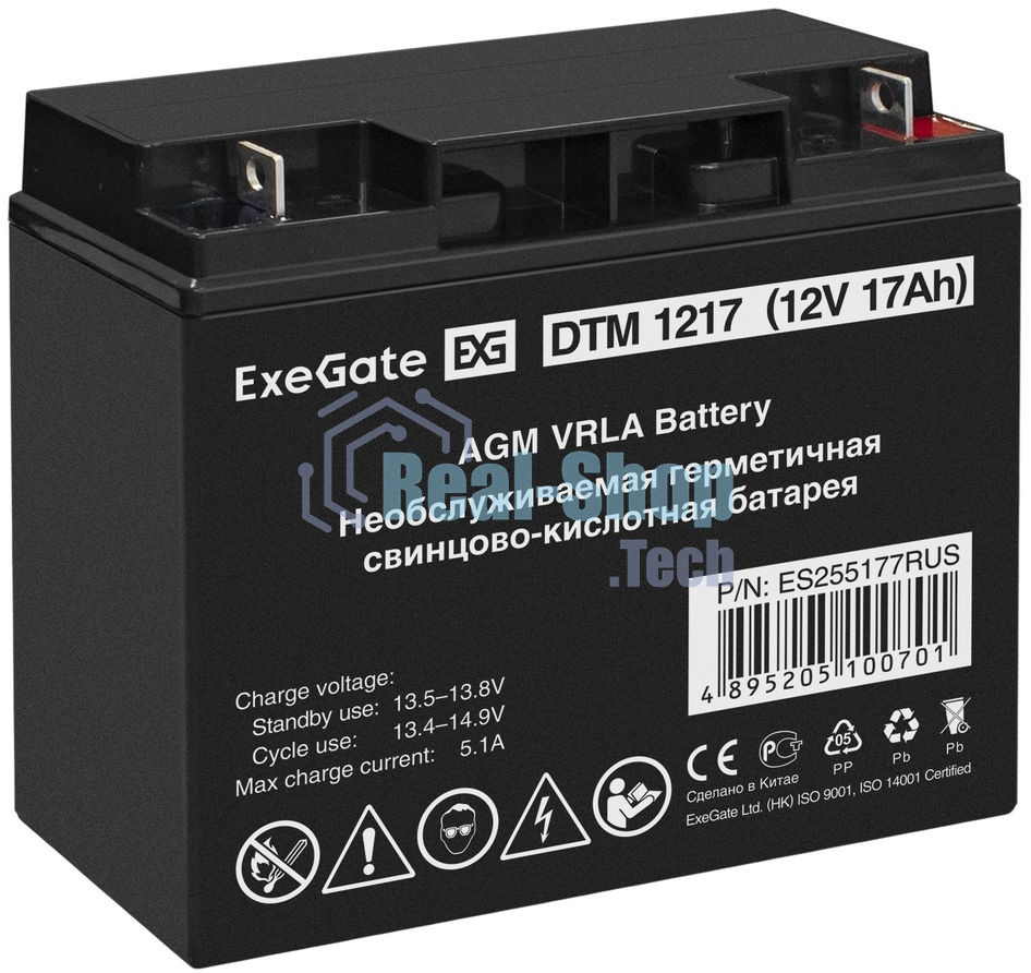 Батарея для ИБП ExeGate ES255177RUS DTM 1217/EXS12170 (12V 17Ah), клеммы под болт М5