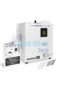 Стабилизатор напряжения настенный ExeGate Master Turbo AVS-15000 (15000ВА, вход 100-265В, цветной дисплей, выход 220В±8%, КПД 98%, 5 уровней защиты, задержка, усиленный метал.корпус, 1*Schuko+клем.колодка, RTL)