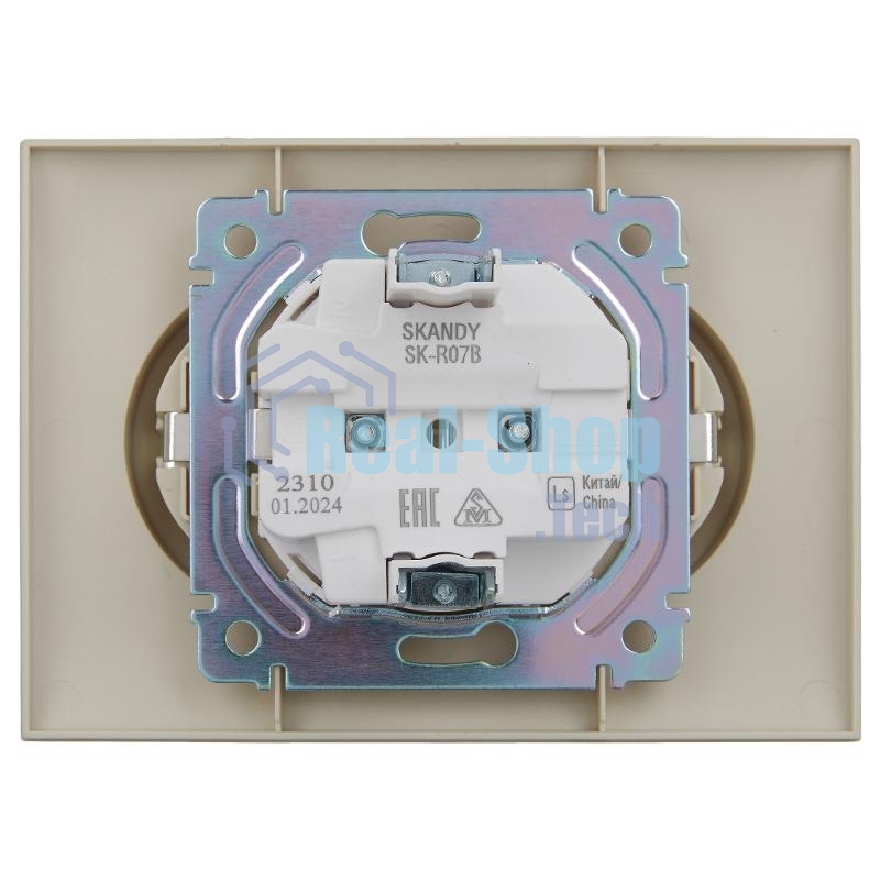 Розетка 2-местная IEK SKANDY SK-R07B (SK-R24-16-K10-F) с заземлением, с защитными шторками 16А в сборе, бежевый