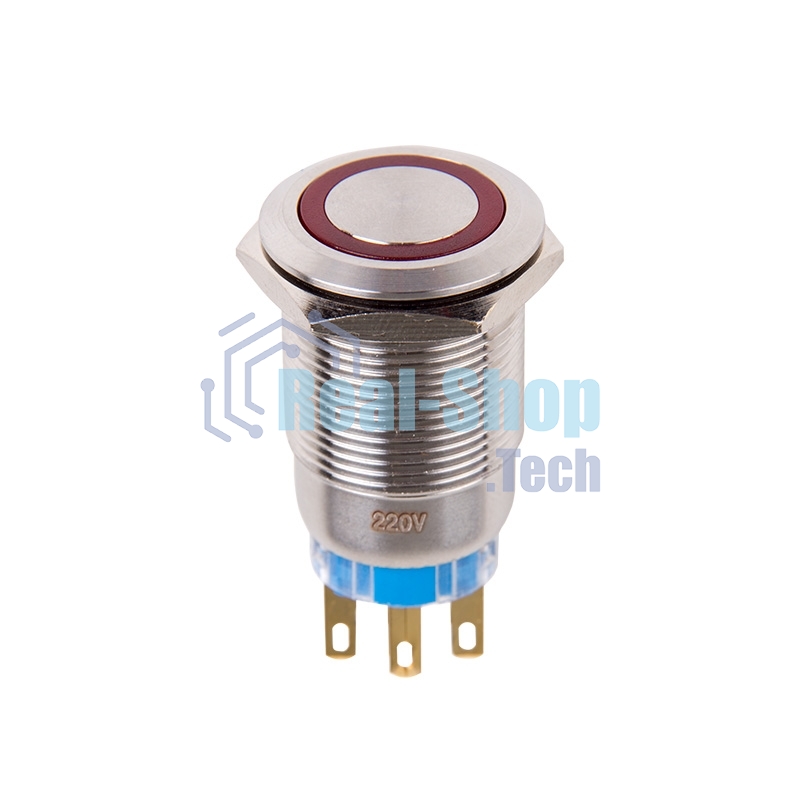 Кнопка антивандальная Rexant Ø19 12В Фикс (5с) ON-OFF/OFF-ON подсв/красная