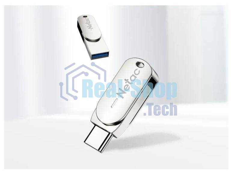 Флешка USB Netac U785 (NT03U785C-032G-30PN), 32Gb, USB 3.0/TypeC, R/W 110/45, серебристый