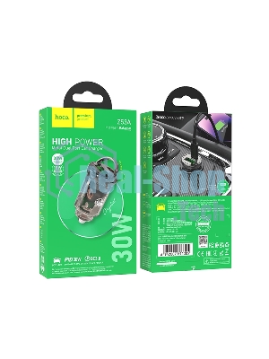 Автомобильное зарядное устройство Hoco Z53A 30Вт, USB, Type-C, черный, коробка