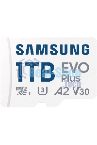 Флеш карта Samsung EVO Plus, microSDXC 1Tb, Class 10, A2, V30, UHS-I (U3), W 90 МБ/с, R 160 МБ/с, адаптер на SD
