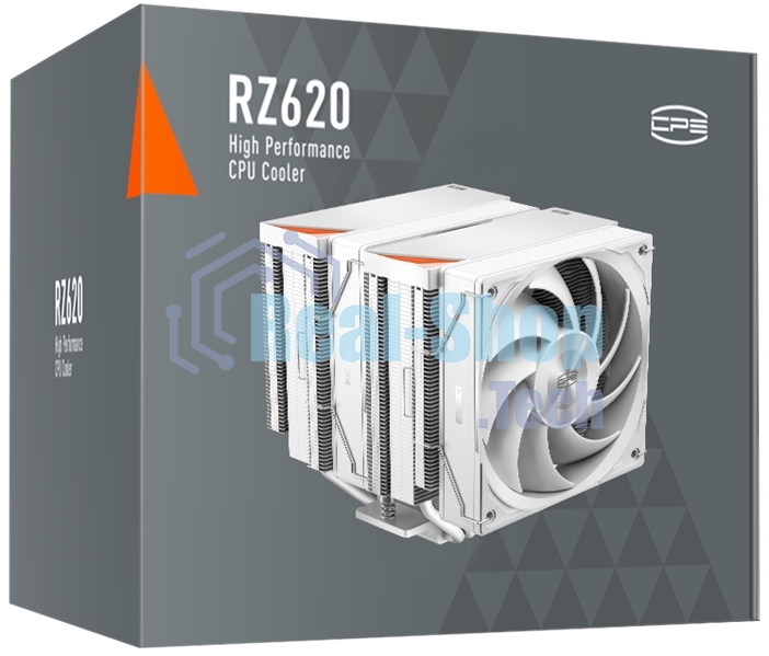 Кулер для процессора PCCooler RZ620 WH (260W, 4-pin PWM, 158мм, Al/Cu, 6x6мм, 2x120мм, 86.73CFM, 32dBA, 1800RPM, S: 1851/1700/1200/115X, AM5/AM4, белый)