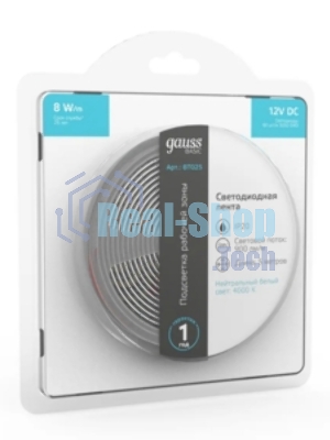 Лента светодиодная Basic Gauss 12V 8W/m 900lm/m 4000K IP20 LED 5m 1/100